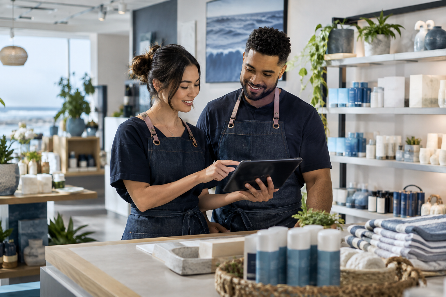 Illustrative retail & ecommerce scene